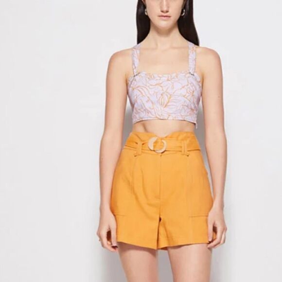 Jonathan Simkhai Winn High Waisted Linen Blend Shorts Mandarin Orange - Picture 9 of 11